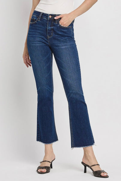 Lovervet - High Rise Raw Hem Kick Flare Denim