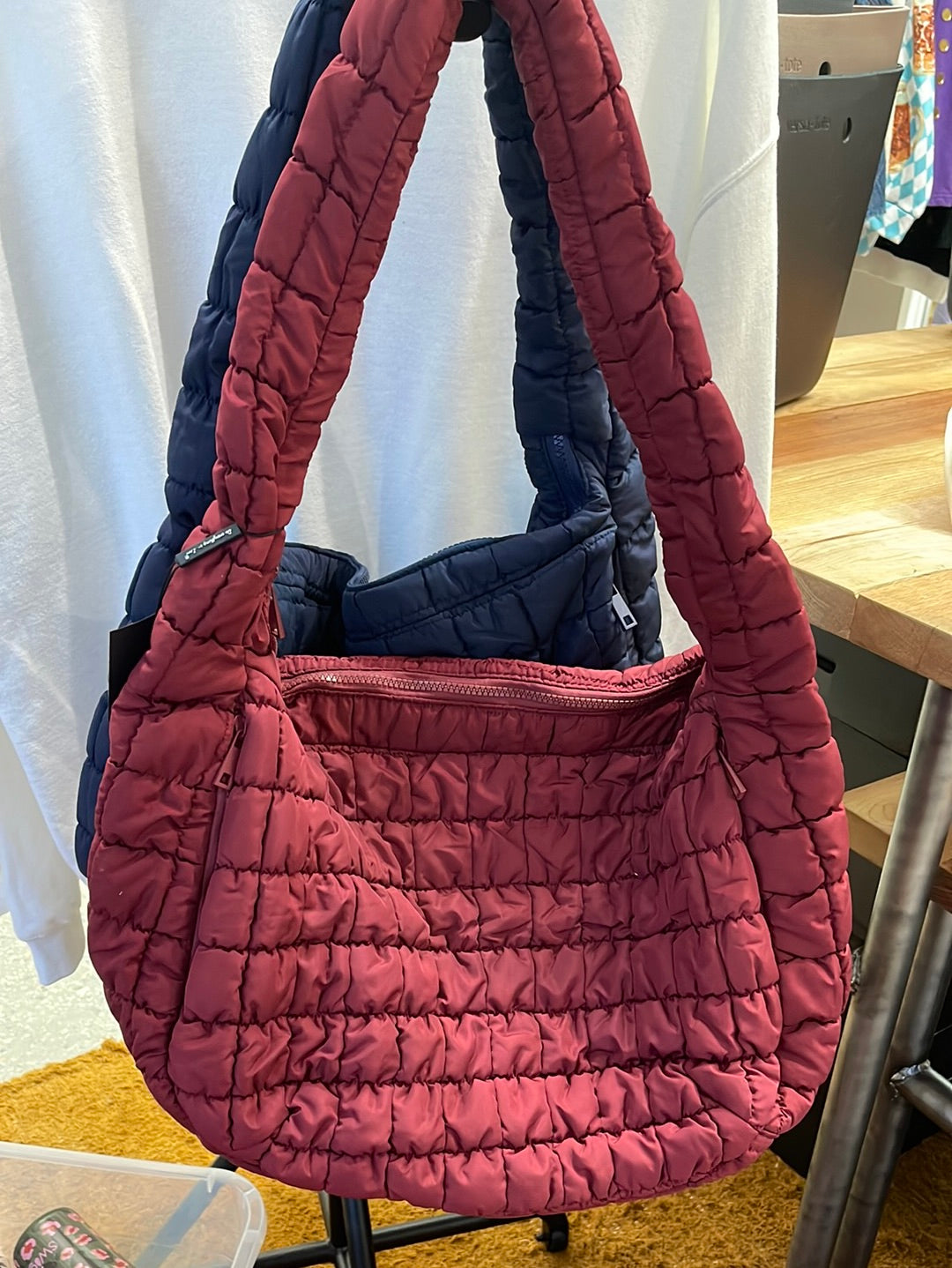 Quilted Puff Bag - Burgundy