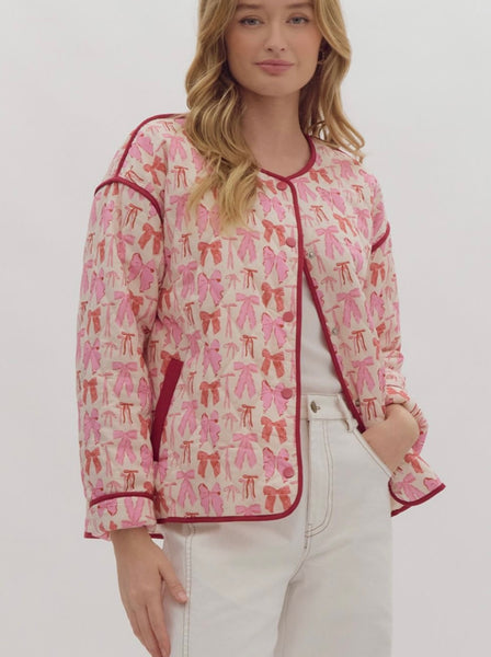 Camille Bow Coquette Jacket - Pink