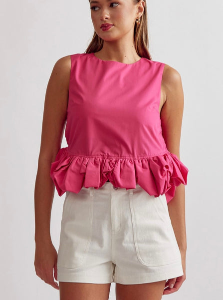 Founders Ct Bubble Hem Top - Fuchsia