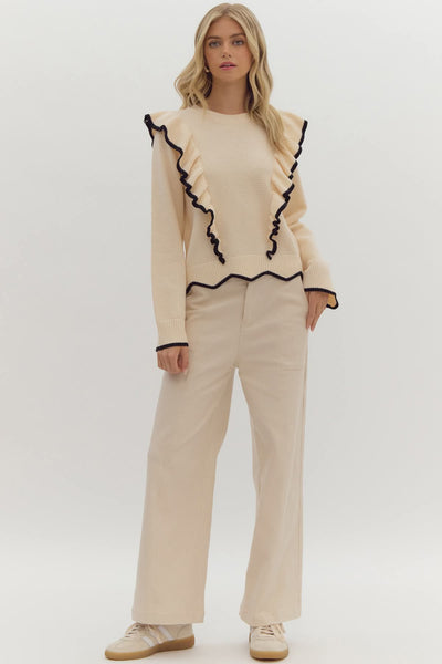 Tall Timbers Knit Ruffle Sweater - Cream