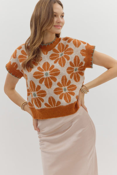 Sophie Retro Floral Top - Rust