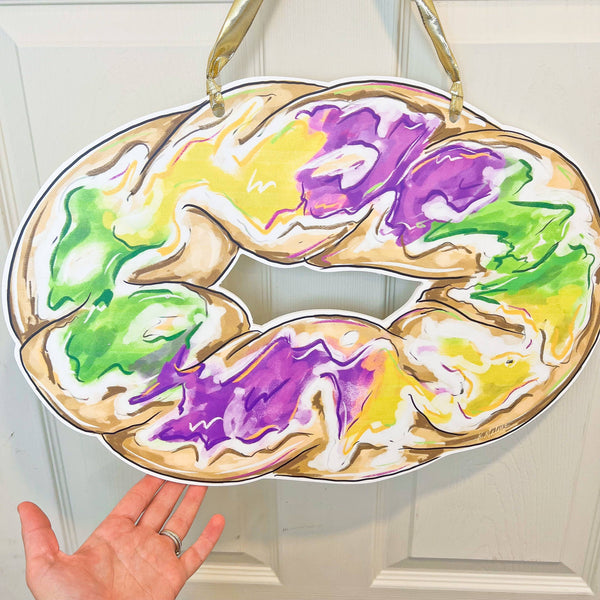 Home Malone - Bright King Cake Mardi Gras Door Hanger New Orleans Decor