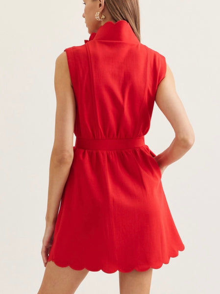 Rosalie Scallop Mini Dress - Red
