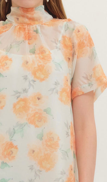 Alana Sheer Floral Midi Dress - Gold