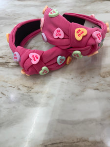 Conversational Heart Headband - Hot Pink