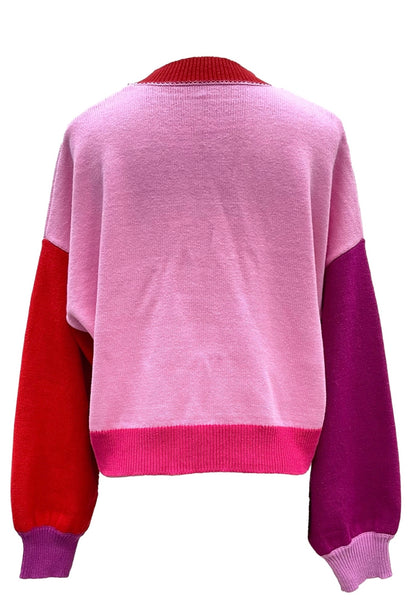 Queen of Sparkles - Pink Colorblock Hugs & Kisses Sweater