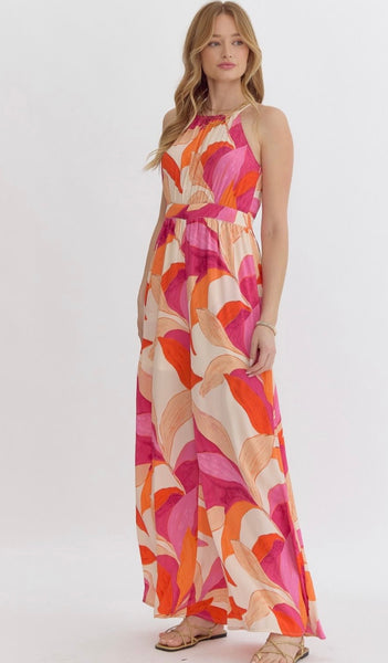 Luna Printed Jumpsuit - Ecru Pink