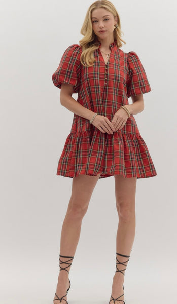 Genesis Plaid Mini Dress - Red