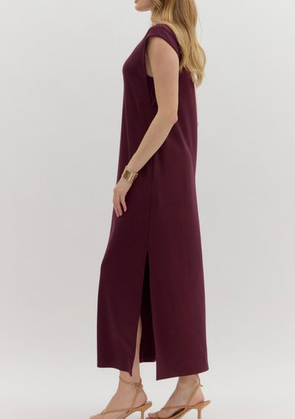 Adeline Solid Midi Dress - Wine