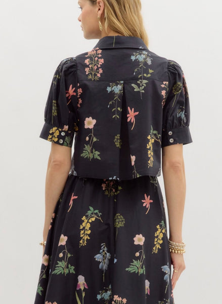 Emily Floral Midi Skirt & Top Set - Black