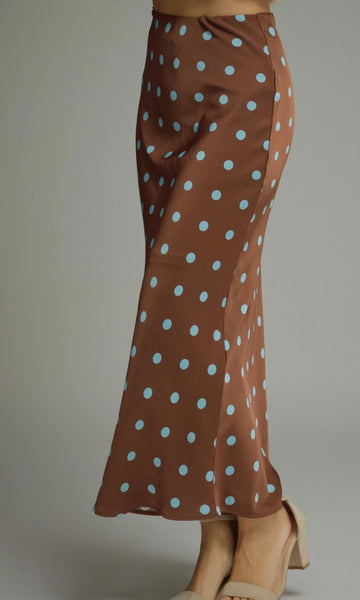 Elle Polka Dot Satin Skirt - Brown