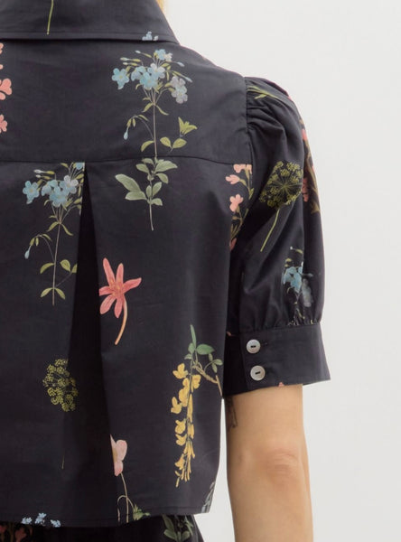Emily Floral Midi Skirt & Top Set - Black