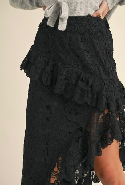 Mable - Floral Crochet Lace Maxi Skirt - Black