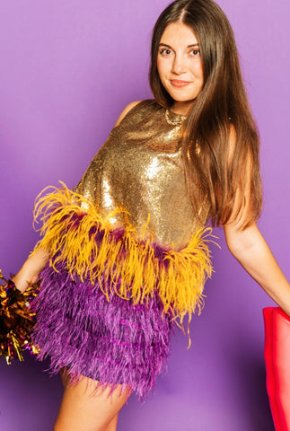 Queen Of Sparkles - Gold Sequins Feather Top