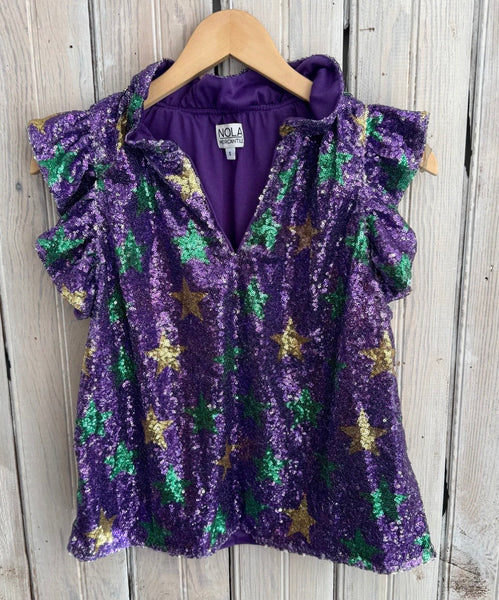 Mardi Gras Star Sequin Top