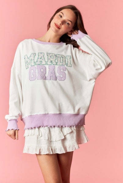 Mardi Gras Patch Embroidered Sweatshirt