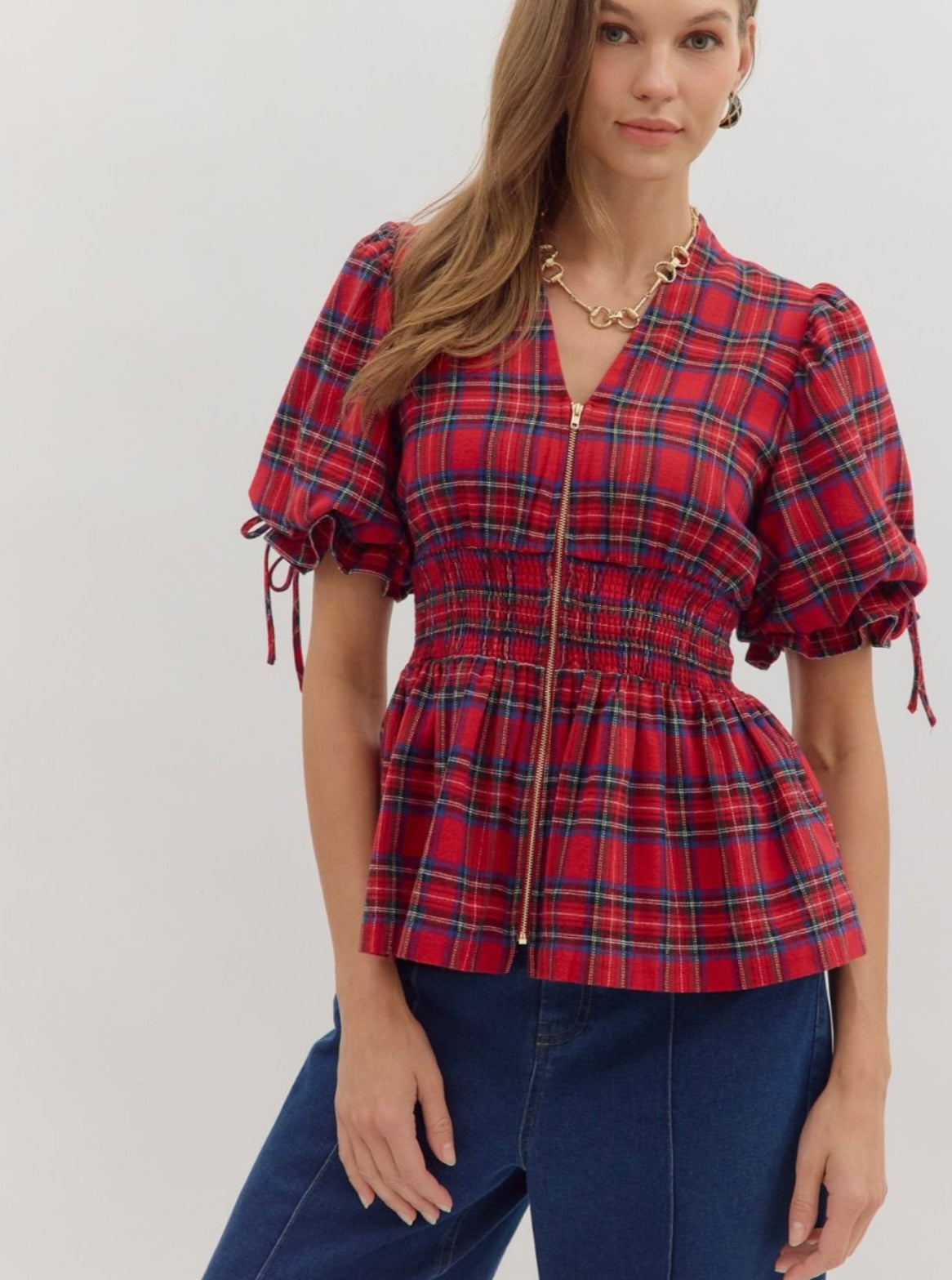 Eloise Zip Up Top - Red