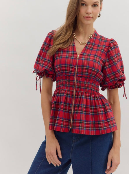 Eloise Zip Up Top - Red