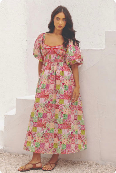 Lucy Contrast Piping Maxi Dress