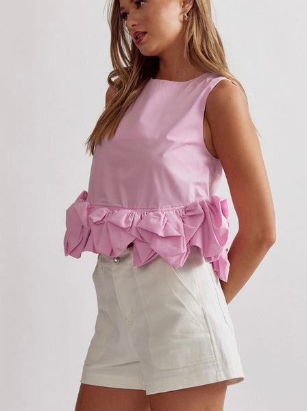 Founders Ct Bubble Hem Top - Baby Pink