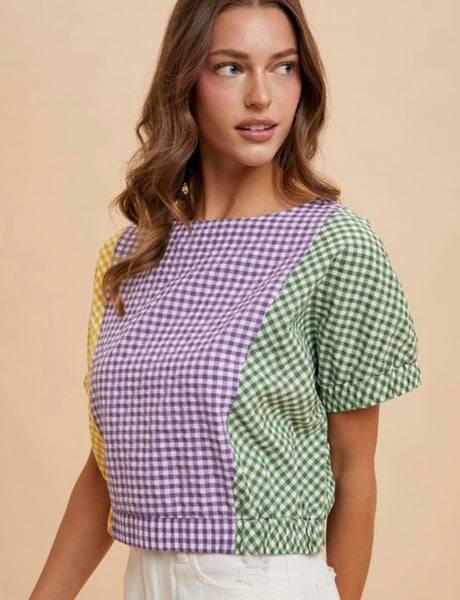 Billyday Ave Mardi Gras Gingham Blouse