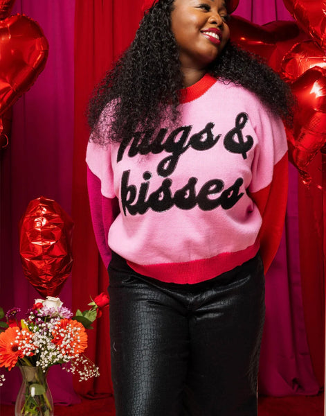 Queen of Sparkles - Pink Colorblock Hugs & Kisses Sweater