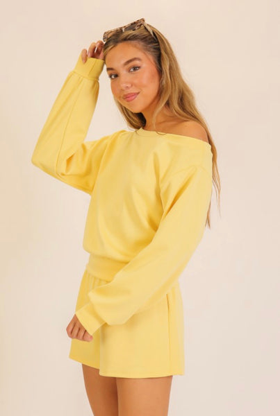 Off Shoulder Lounge Short Set - Yellow