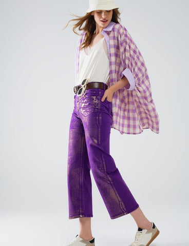 Dolphin Ct Wide Leg Denim - Purple Metallic