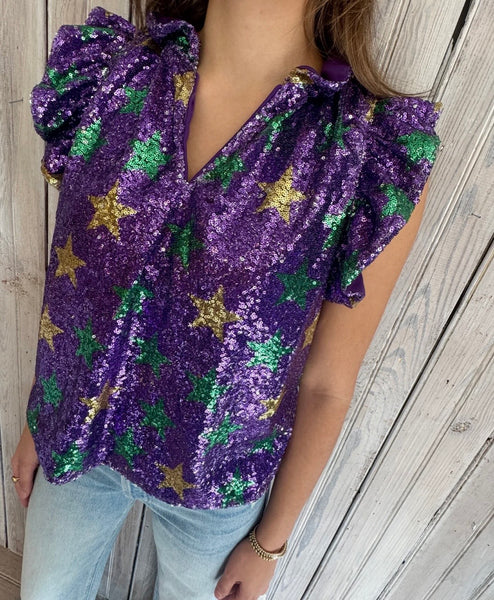 Mardi Gras Star Sequin Top