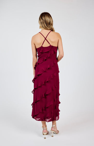 Sadie & Sage - All Invited Ruffle Midi Dress - Wine