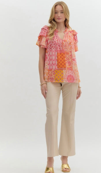 Eleanor Printed Top - Apricot