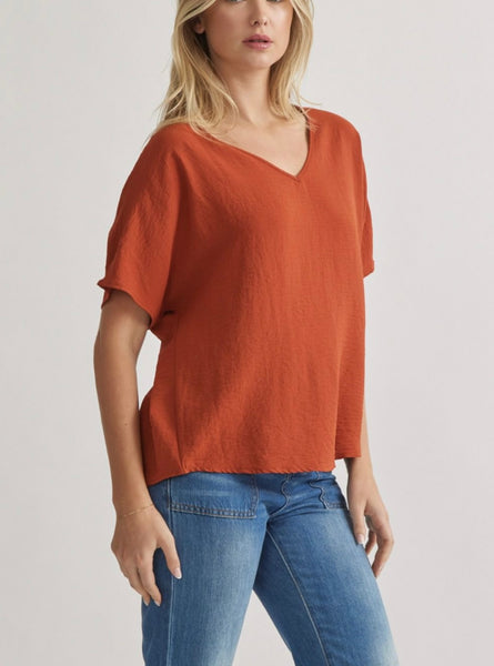 Aimee Basic V-Neck Top - Rust