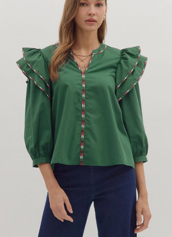 Emery Puff Sleeve Top - Green