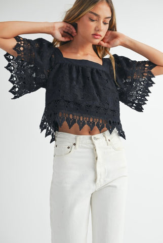 Mable - Crochet Lace Top - Black