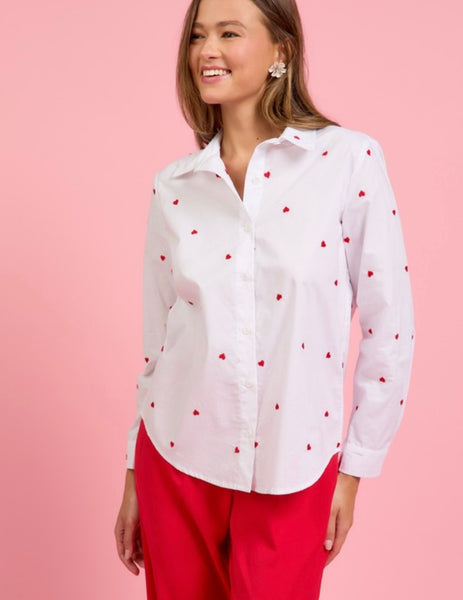 Clevner Dr Heart Embroidered Button Down Top