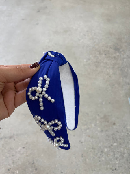 Blue Pearl Bow Headband