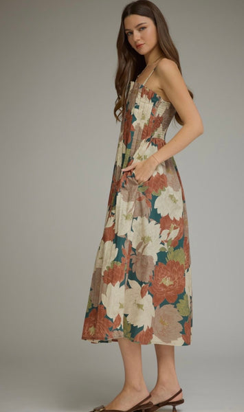 Shane Floral Midi Dress - Teal