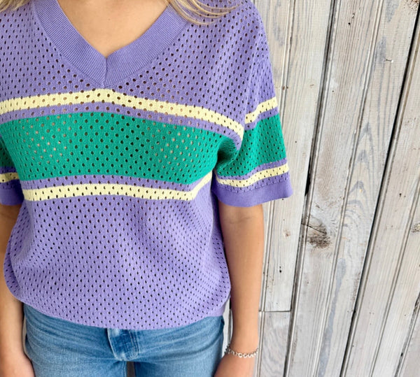 Mardi Gras Pastel Loose Knit Stripe Jersey Top