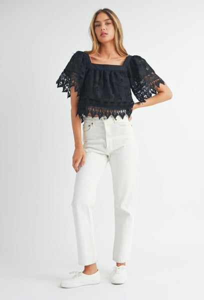 Mable - Crochet Lace Top - Black