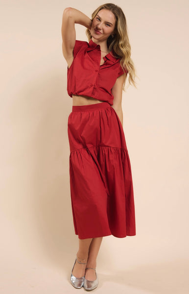 Sadie & Sage - Shades On Midi Skirt Set - Poppy Red