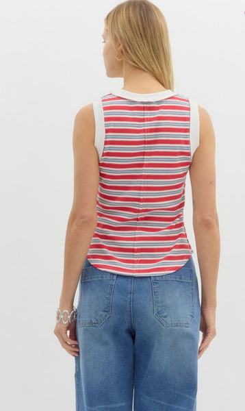 Earnest Ave Stripe Tank - Red