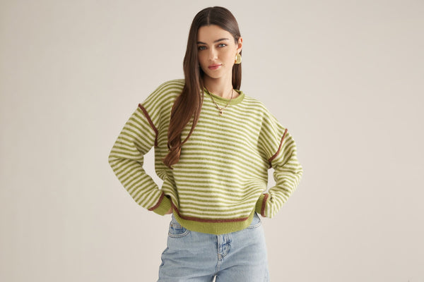 Madden Stripe Sweater - Martini Olive