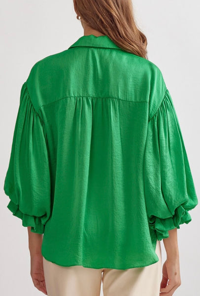 Wyoming Button Up Top - Kelly Green
