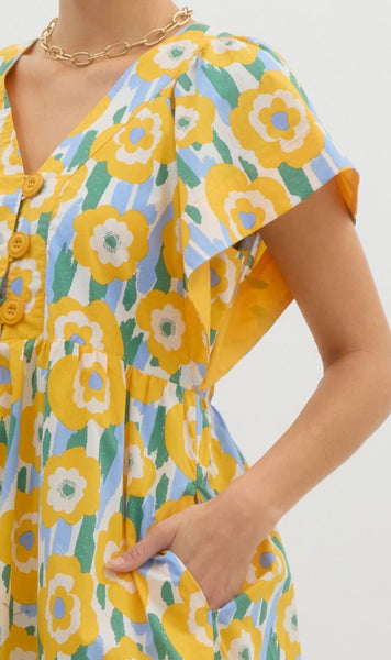 Forstall Ave Bright Floral Midi Dress - Yellow