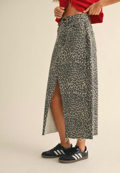 Airport Road Leopard Print Front Slit Skirt