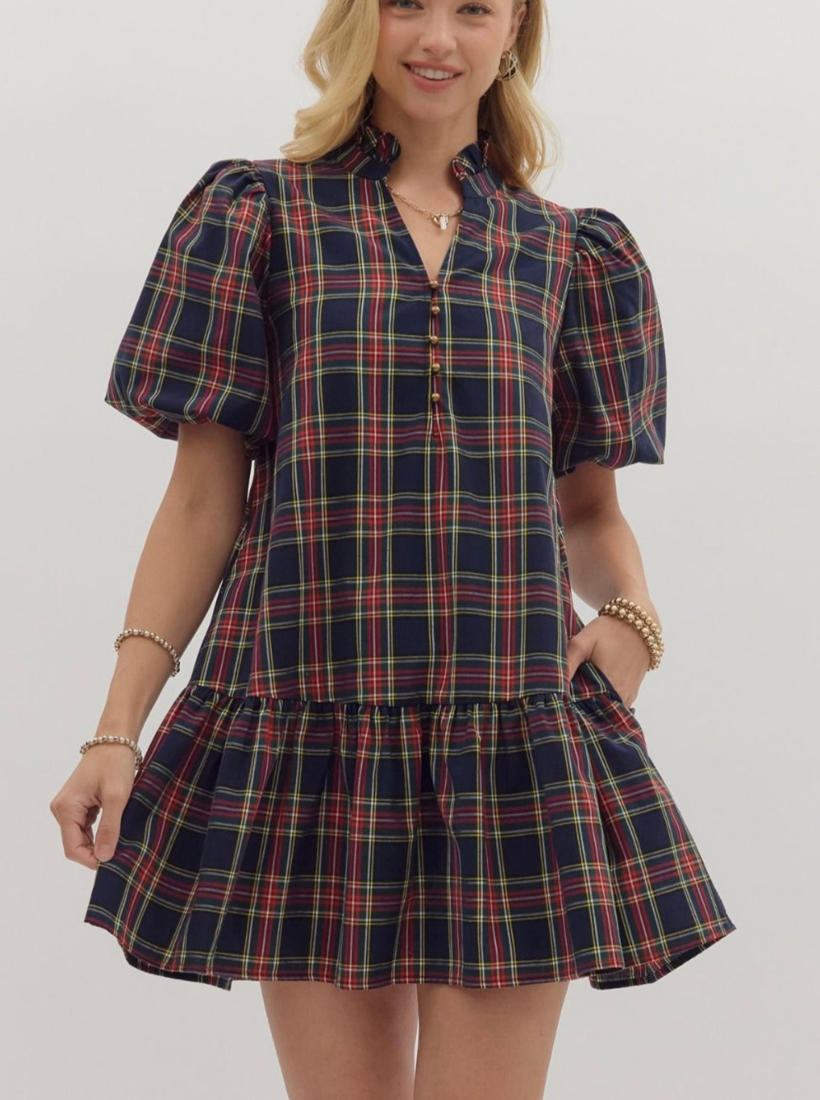Genesis Plaid Mini Dress - Navy