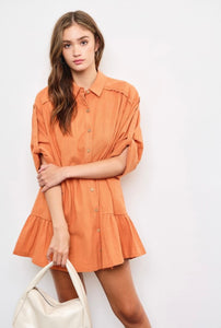 Cora Patch Pocket Mini Dress - Burnt Cheddar