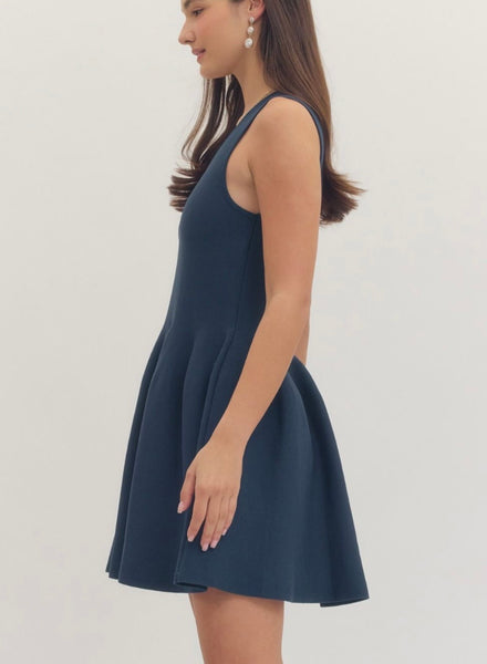 Olivia Solid Dress - Navy