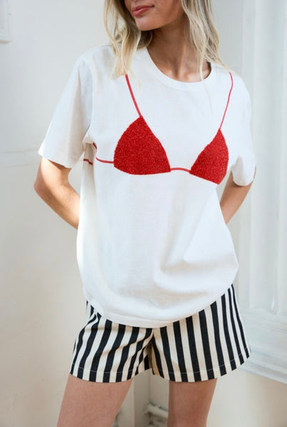 Caviar Print Bikini Graphic Tee - Red